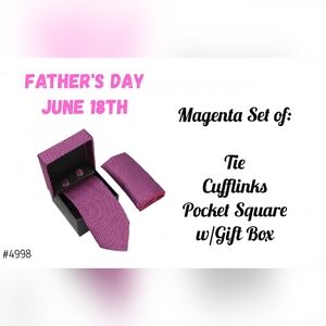 Boxed tie gift set: Magenta tie, square & cuff links..Valentines Day!💕
